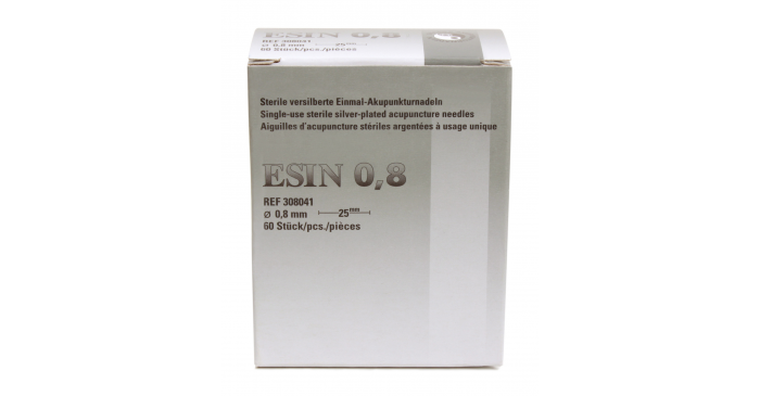 ESIN versilberte Akupunkturnadeln 0,80 x 25 mm mit Metallgriff - Packung
